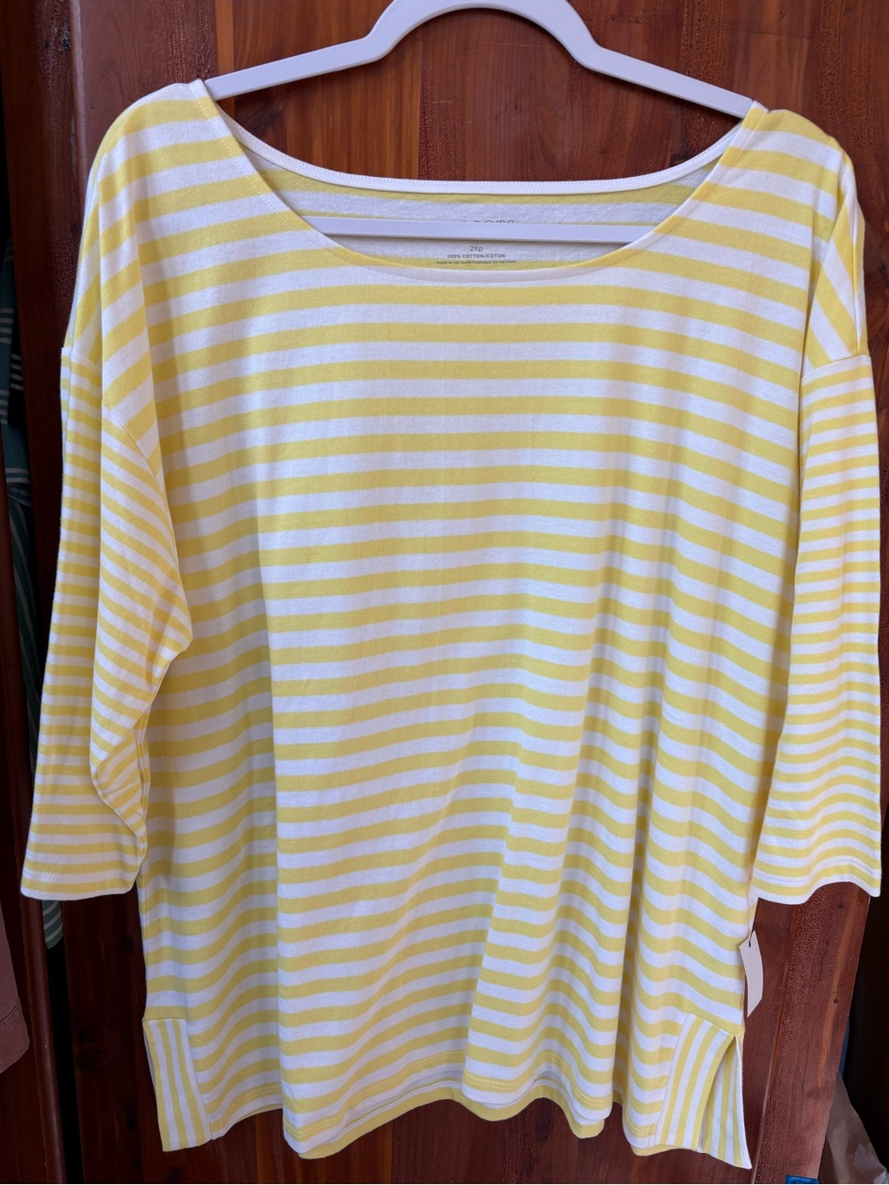 Yellow and White Striped Women’s Boatneck Top